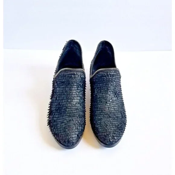 BAKERS ELITE Black Settle Frayed Leather Ankle Booties 39 8.5 Heeled Zipper Trim - Picture 4 of 12